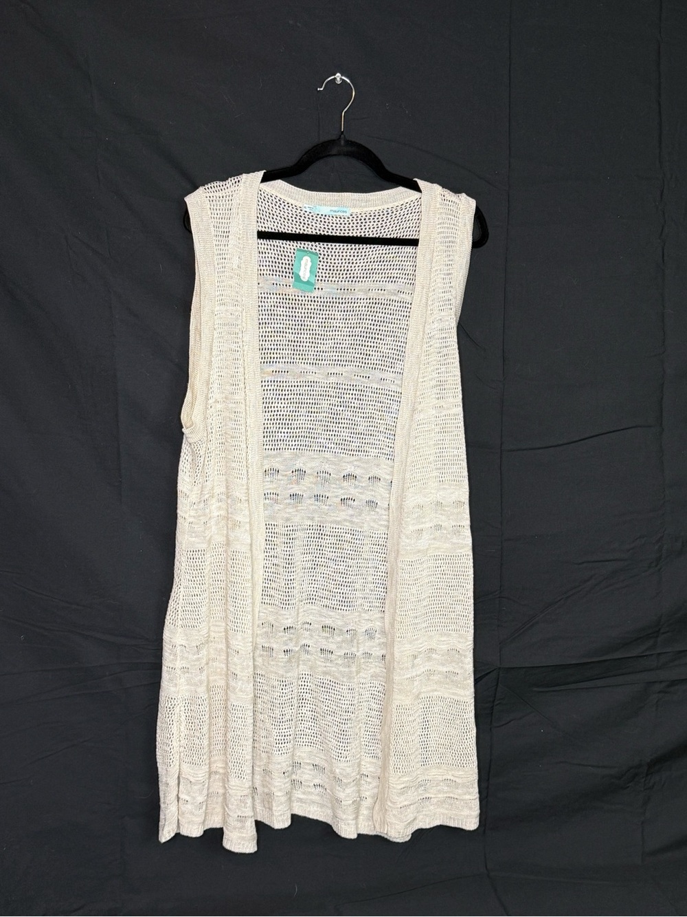 Maurices Cream Open-Knit Sleeveless Duster Vest